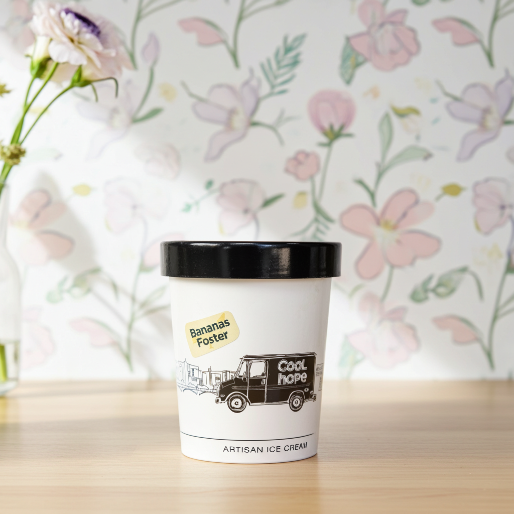 Bananas Foster ice cream pint by Cool Hope — small-batch, handcrafted in San Juan, Puerto Rico.
Pinta de helado Bananas Foster de Cool Hope — producción artesanal en San Juan, Puerto Rico