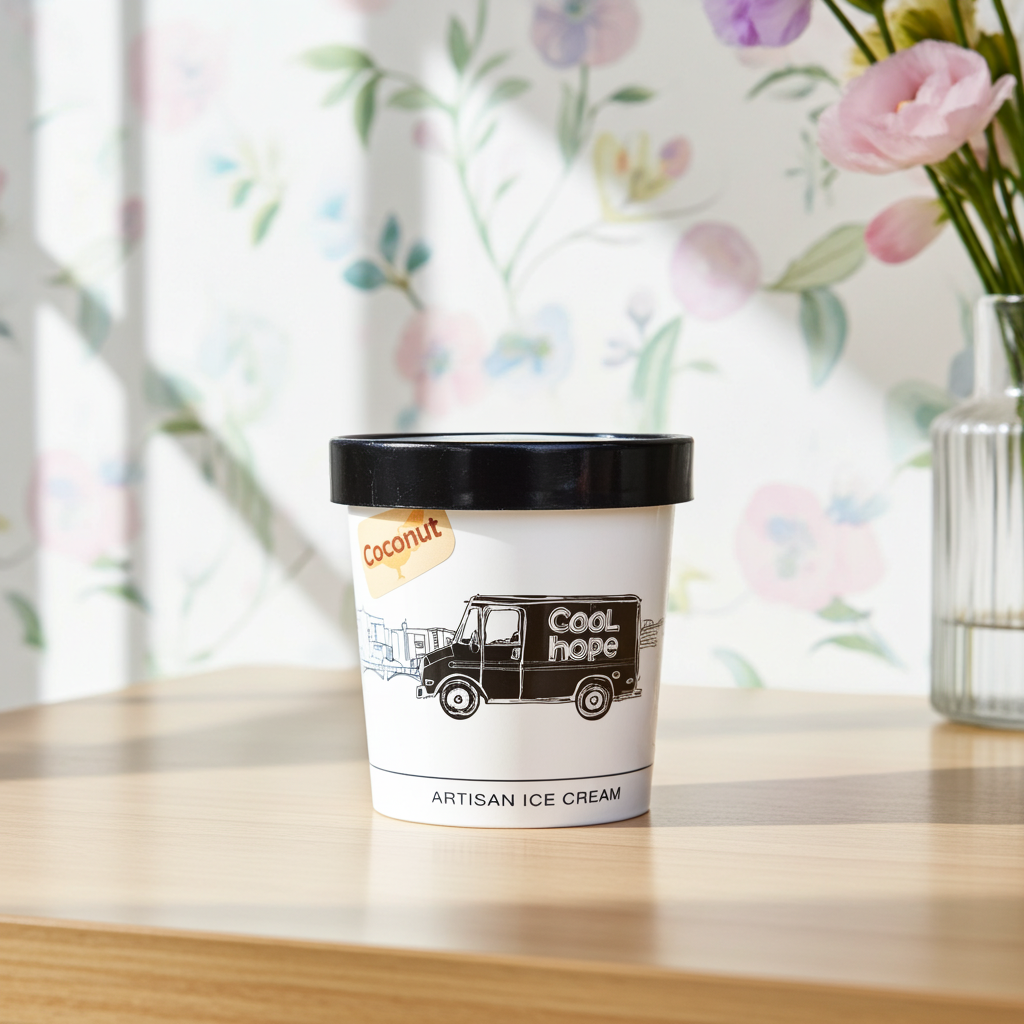 Coconut ice cream pint by Cool Hope — small-batch, handcrafted in San Juan, Puerto Rico
Pinta de helado de coco de Cool Hope — producción artesanal en San Juan, Puerto Rico