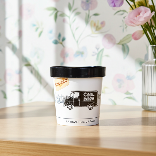 Coconut ice cream pint by Cool Hope — small-batch, handcrafted in San Juan, Puerto Rico
Pinta de helado de coco de Cool Hope — producción artesanal en San Juan, Puerto Rico