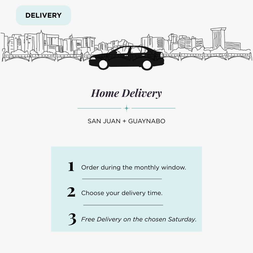 Cool Hope home delivery service — available in San Juan and Guaynabo, Puerto Rico. Order during the monthly window, choose your time, receive on Saturday.
Servicio de entrega a domicilio de Cool Hope — disponible en San Juan y Guaynabo, Puerto Rico. Ordena durante la ventana mensual y recibe el sábado.