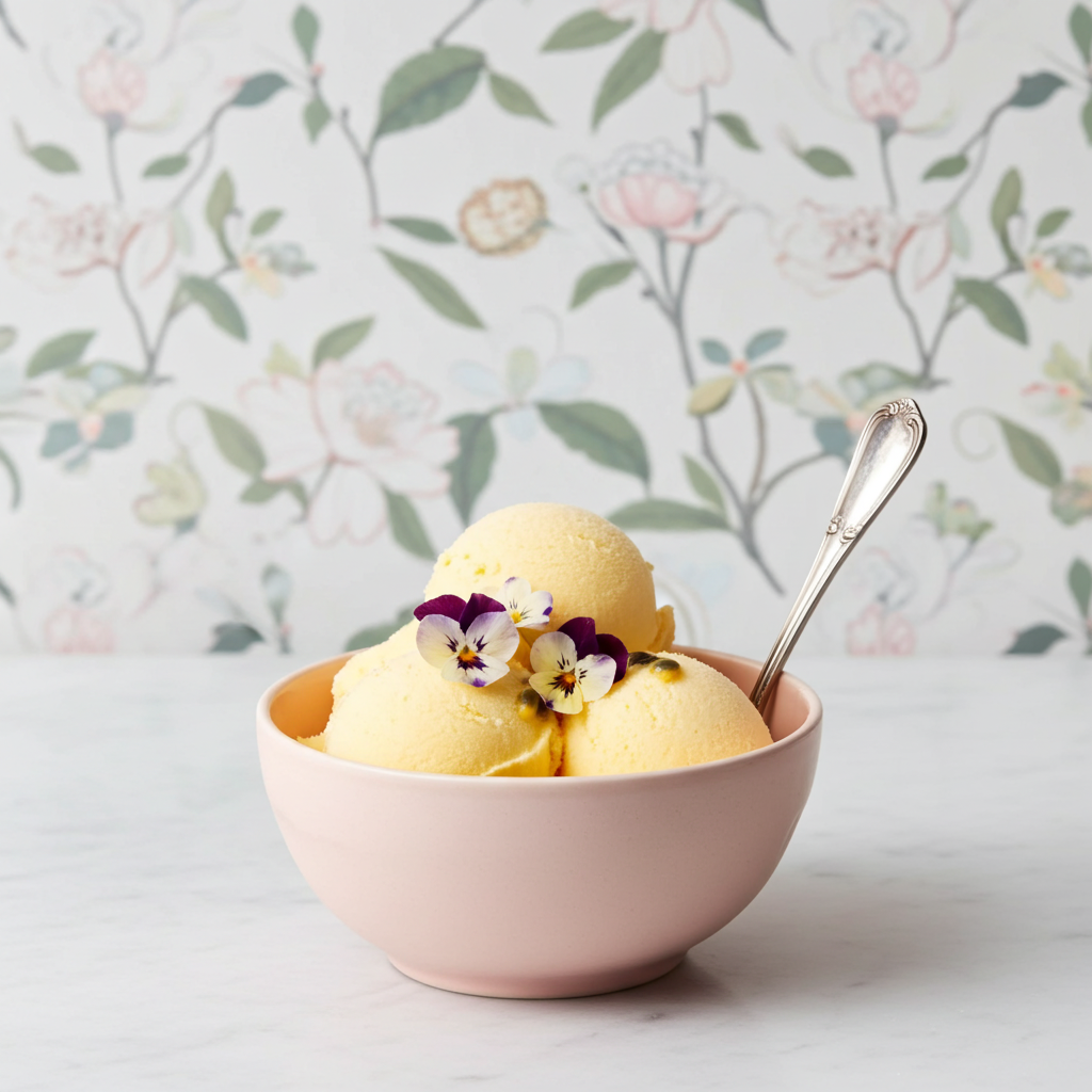 Scoops of Cool Hope parcha passion fruit ice cream — small-batch, handcrafted in San Juan, Puerto Rico