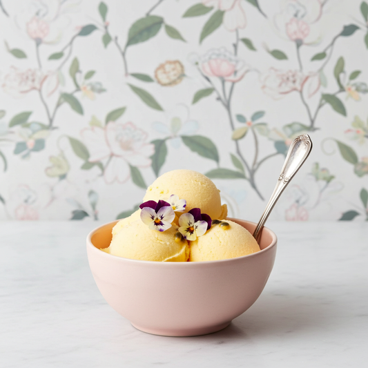 Scoops of Cool Hope parcha passion fruit ice cream — small-batch, handcrafted in San Juan, Puerto Rico