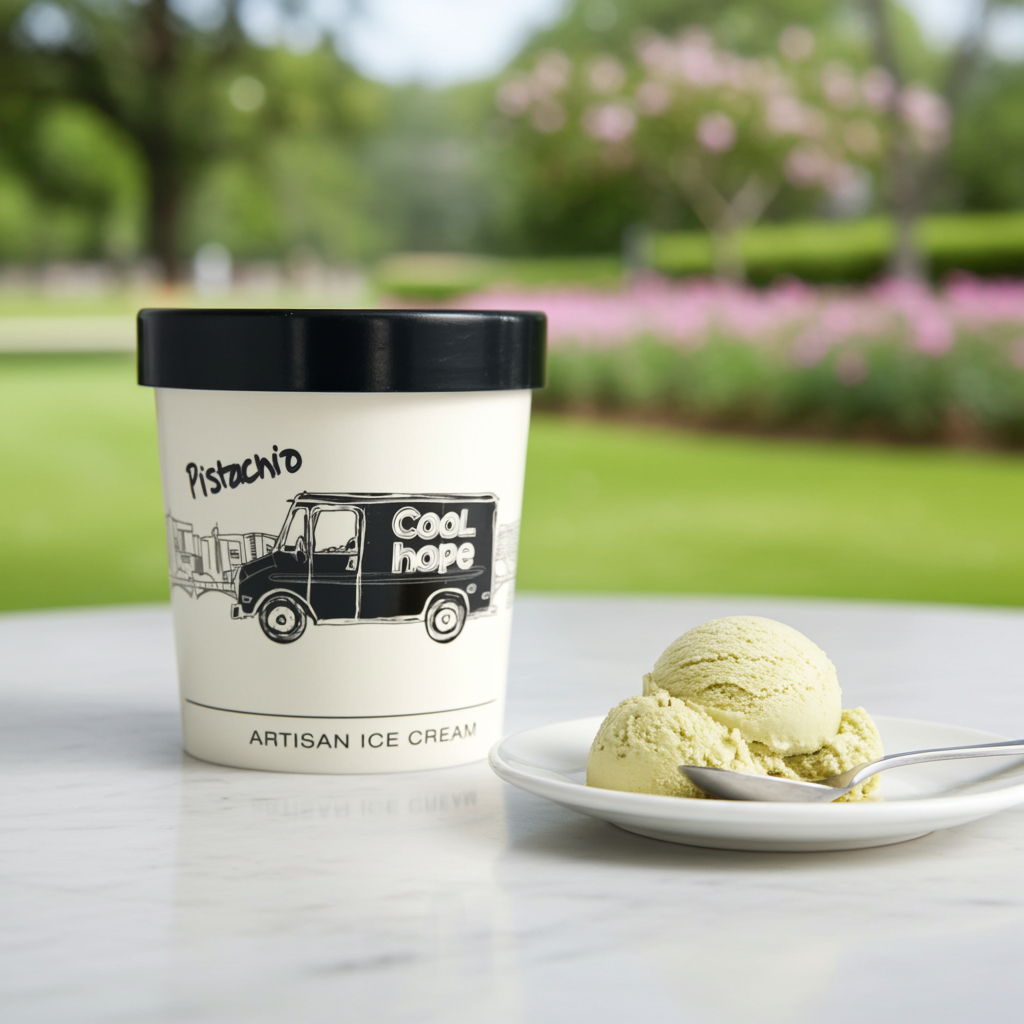 Pistachio ice cream pint by Cool Hope — small-batch, handcrafted in Puerto Rico