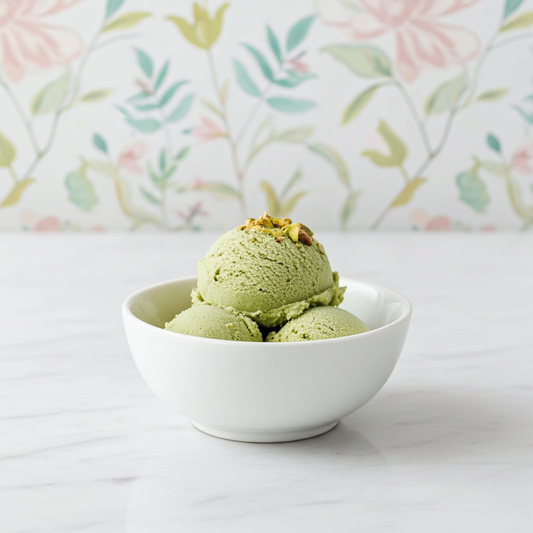 Scoops of Cool Hope pistachio ice cream in a white bowl — small-batch, handcrafted in San Juan, Puerto Rico